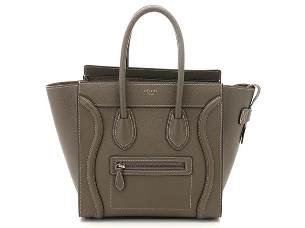 Celine Luggage Tote Shopper Tote Bag Leather Greige Gray